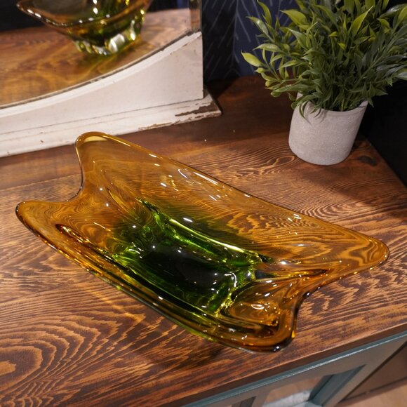 Bohemian Niagara Series Amber & Green Sommerso Chech Glass Bowl by Karel Zemek - Picture 7 of 15